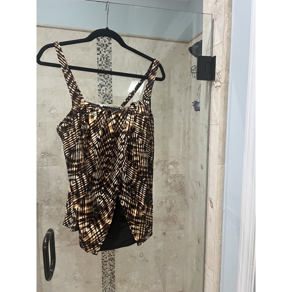 lands end swimsuit 16 Tankini Top Black Tan Brown Flyaway Flattering Soft Cup